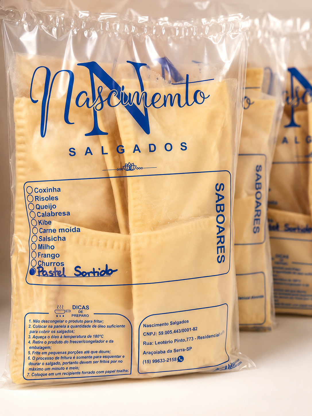 Produtos congelados embalados pela Nascimento Salgados